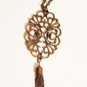 Bronze Mandala Long Necklace with Earring Set